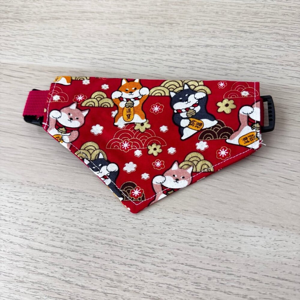 Japanese Fortune Dog Bandana Collar Adjustable Pet Bandana Red Size M